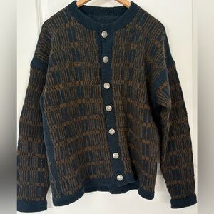 Grandpacore vintage style patterned wool/wool blend cardigan sweater